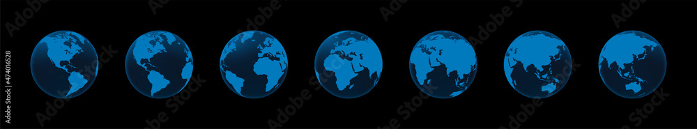 Set of earth globes. Continents on globe