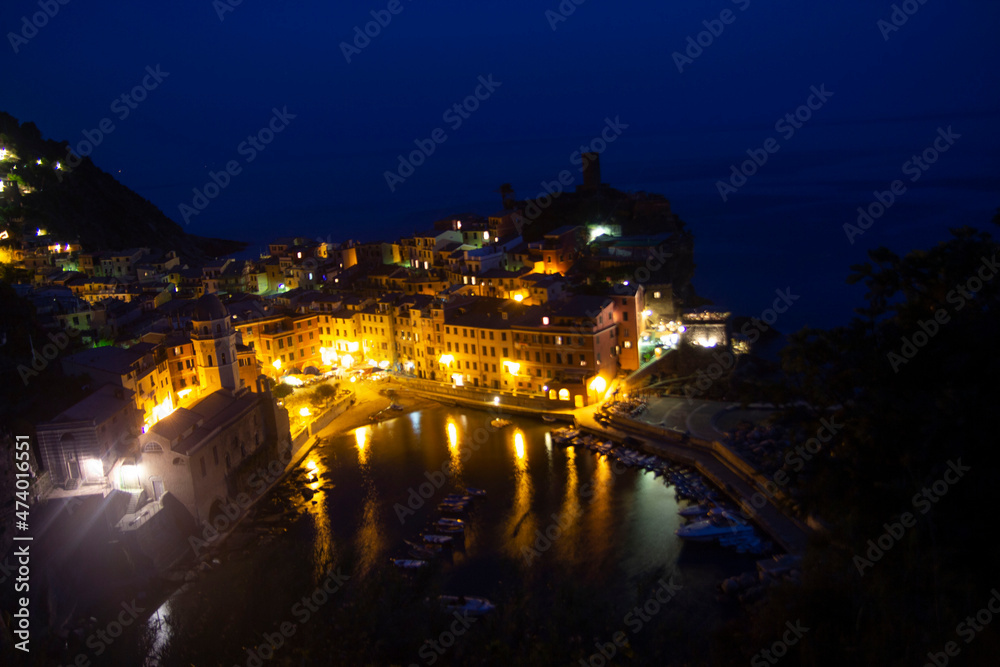 Beautiful reflections of evening in italy, vernazza