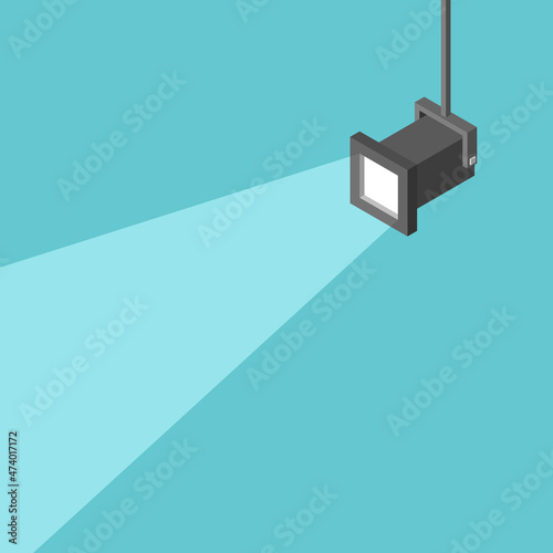 Isometric spotlight beam with copy space. Presentation, advertisement, highlight, attention and search concept. Flat design. EPS 8 vector illustration, no transparency, no gradients