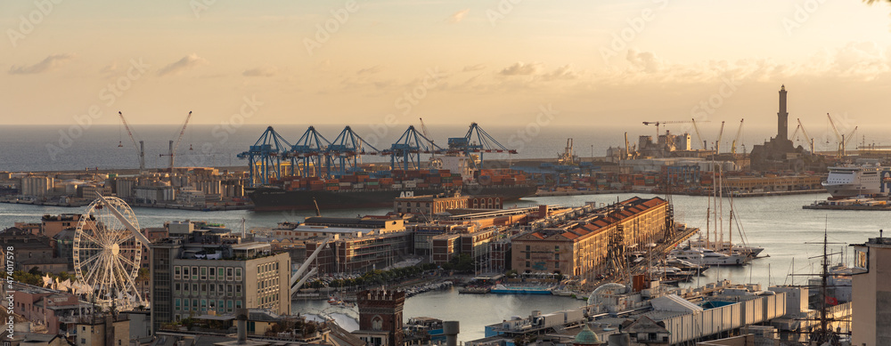 2021 stunning panoramic aerial view of the port of Genoa