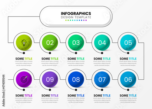 Infographic template with icons and 10 options or steps. Timeline