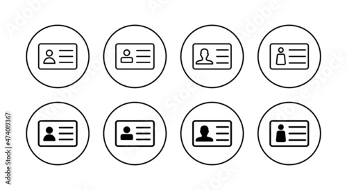 License icons set. ID card icon. driver license, staff identification card