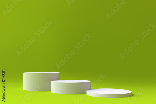 Round colorful pedestal or podium. Creative minimal concept design. Abstract modern art illustration for presentation template. Realistic 3d render.