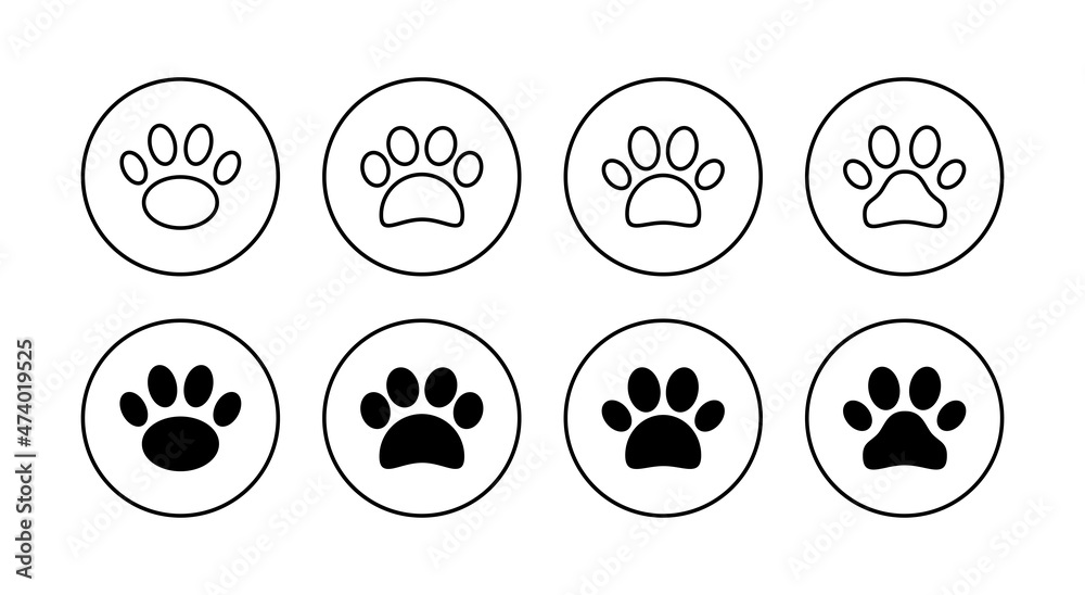 Paw icons set. paw print sign and symbol. dog or cat paw Paw icons set. paw print sign and symbol. dog or cat paw