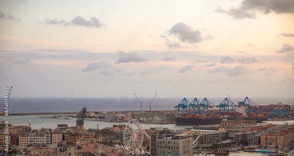  stunning panoramic aerial view of the port of Genoa