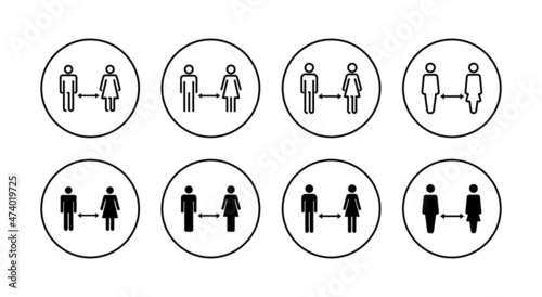 Social distancings set. social distance sign and symbol. self quarantine sign