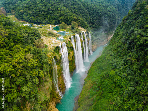 Cascada de Tamul waterfalls in forest, Huasteca Potosi, Mexico photo