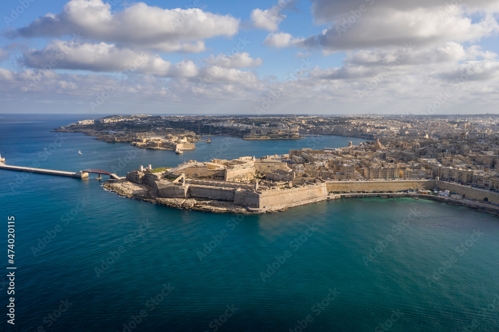 Malta, South Eastern Region, Valletta, Aerial view of coastal fortifications of Fort Saint Elmo Malta, South Eastern Region, Valletta, Aerial view of coastal fortifications of Fort Saint Elmo
