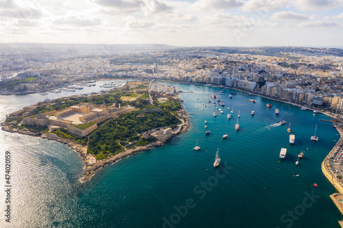 Malta, Central Region, Sliema, Aerial view of Manoel Island and surrounding city