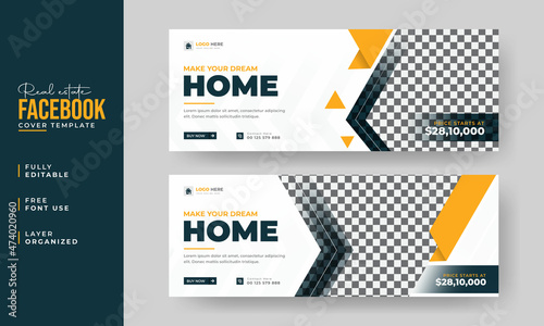 Real estate Facebook cover banner template design, Set of elegant modern abstract home for sale real estate Facebook cover, banner, social media post, timeline cover, web banner, template design