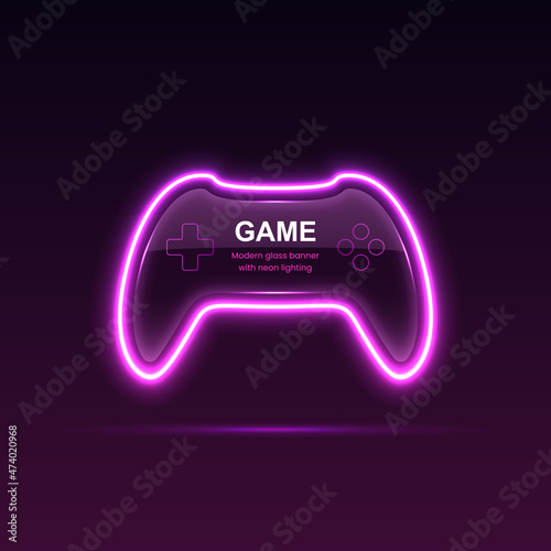 Neon game controller. Gaming gamepad. Vector eps10.