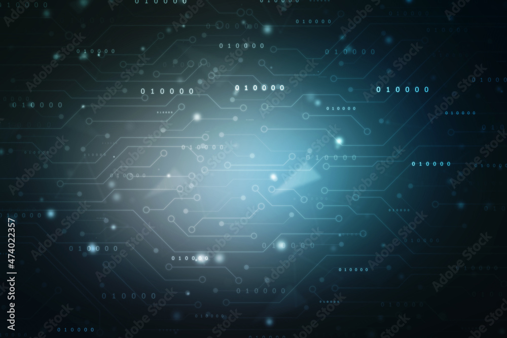 2d illustration abstract digital binary data on computer screen
