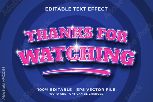 Editable text effect - Thanks For Watching 3d template style premium vector