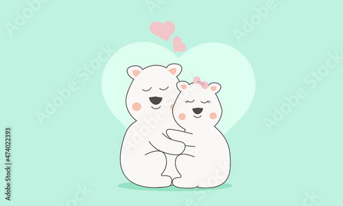 A couple of white bears in love hugging each other. Love and Valentine's Day.