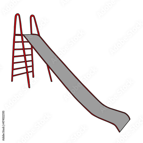 Beautiful hand-drawn red and gray vector illustration of a metal slide isolated on a white background