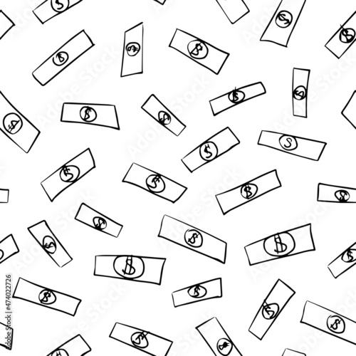 Vector seamless background. Dollar bills drawn as doodle