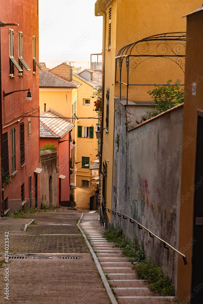 Fototapeta premium Old narrow side street in the old town of Genoa (Genova), Italy