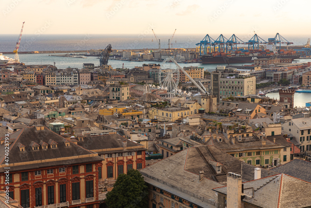stunning panoramic aerial view of the port of Genoa