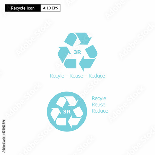 Flat icon or logo that uses a looping arrow symbol that represents environmental issues regarding the Recycle, Reuse, and Reduce principles. 