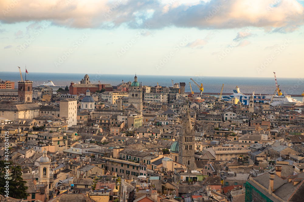 stunning panoramic aerial view of Genoa city