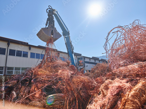 Austria, Tyrol, Brixlegg, Electronic copper wires being recycled in junkyard photo