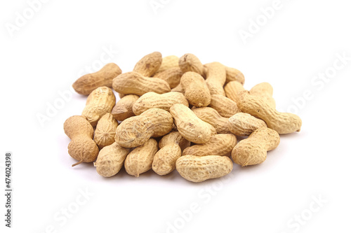 Roasted peanuts in shell isolated on white