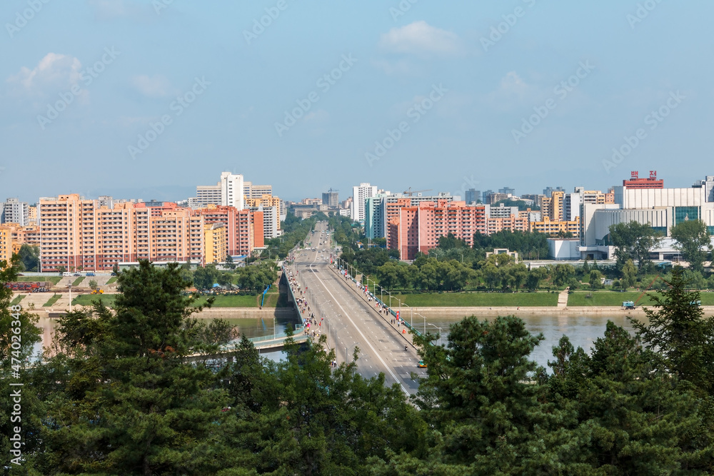 Rungra Bridge. one of the city's six bridges on the Taedong River. Pyongyang, North Korea