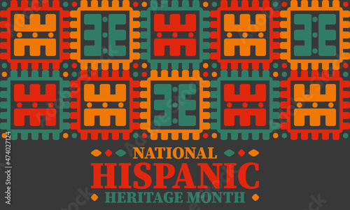 National Hispanic Heritage Month. Celebrate annual in September and October in United States. Hispanic and Latino Americans culture. Poster, card, banner and tradition pattern. Vector illustration