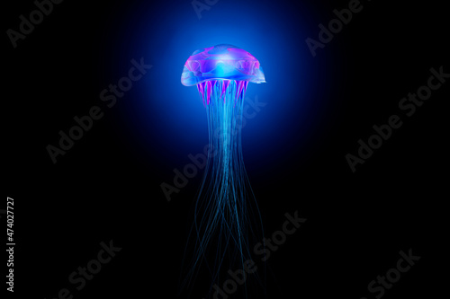 Three dimensional render of glowing jellyfish