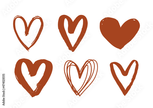 Hand drawn love symbol. Set of grunge hearts isolated on white background. Romantic element for Valentines Day, wedding design and holidays. Brush heart shape. Vector illustration