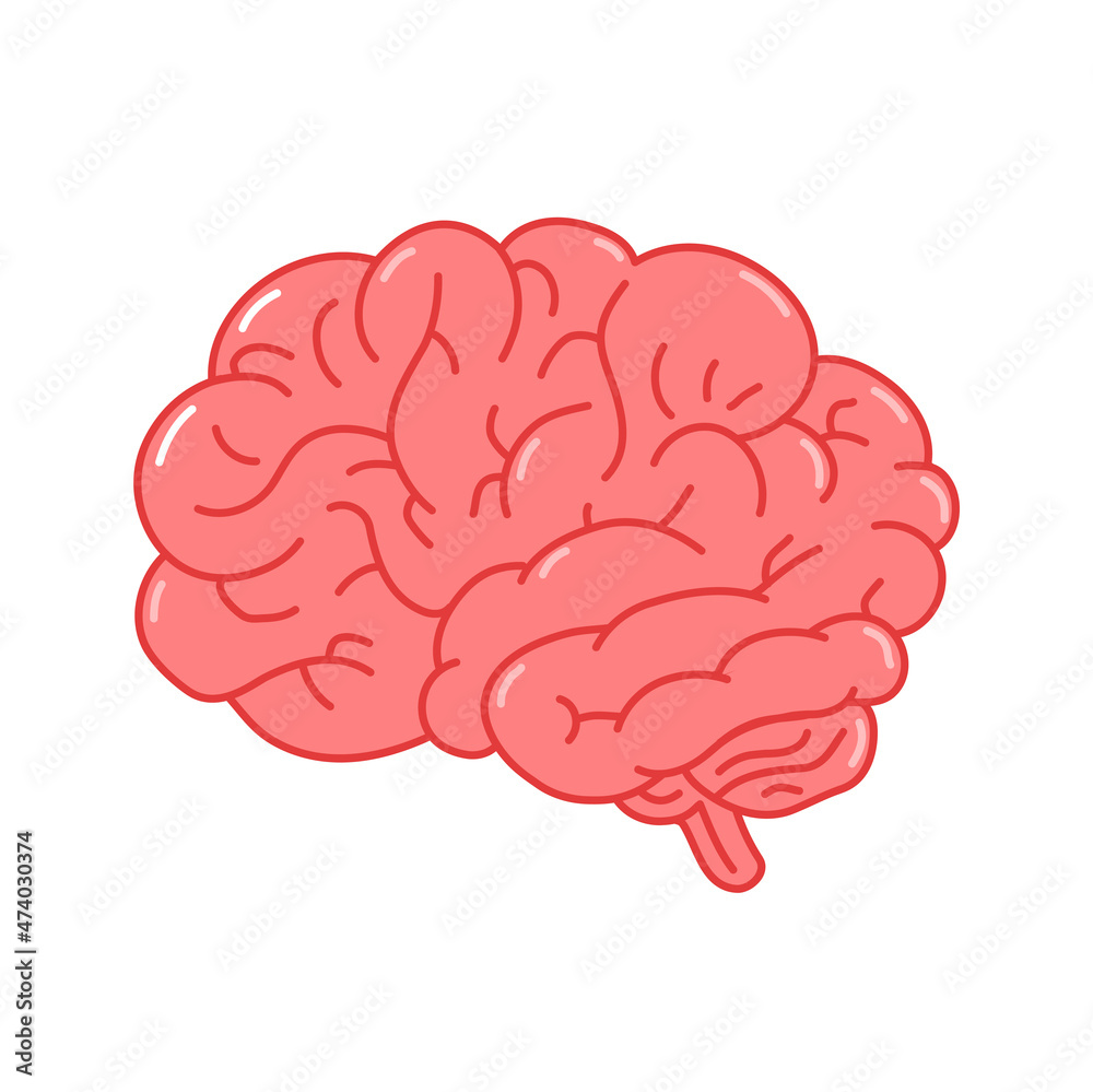 Human brain organ.Vector hand drawn doodle line style cartoon character ...