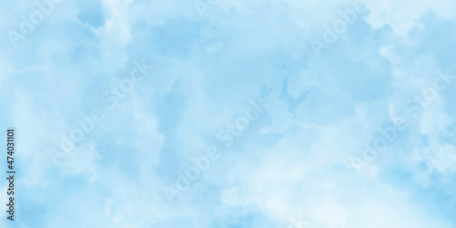 abstract watercolor painting blue sky overcast above the cloud in panorama view beautiful cloudscape for background.