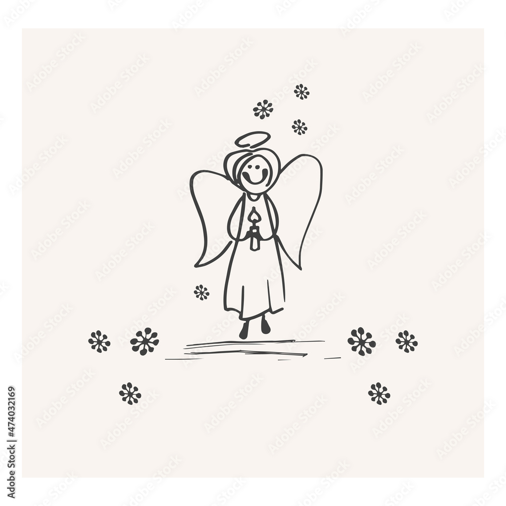Obraz premium Merry christmas vector illustration of christmas angel.Winter, snowflakes.Suitable for postcard, poster, paper design.print.