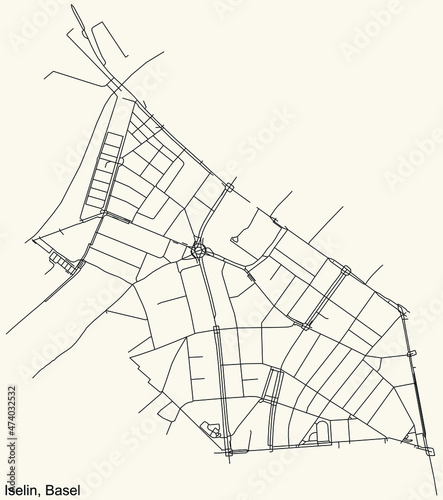 Detailed navigation urban street roads map on vintage beige background of the quarter Iselin District of the Swiss regional capital city of Basel  Switzerland