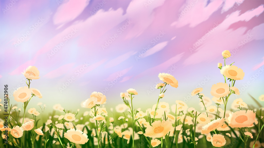 Flower field anime background Stock Illustration | Adobe Stock