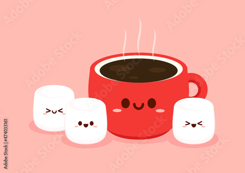 Marshmallow and Coffee cup vector. Marshmallow character. 