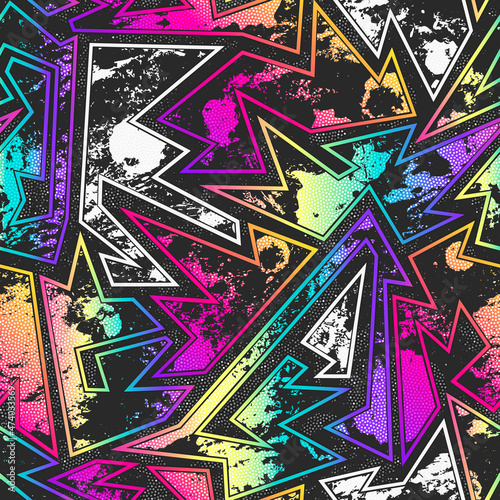 Rainbow grunge geometric seamless texture.