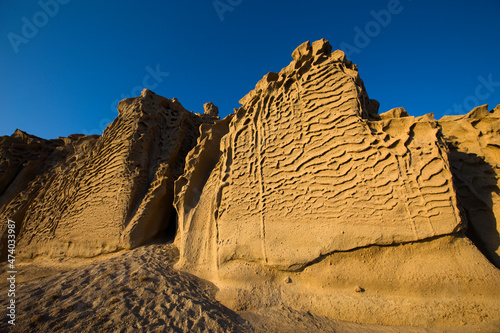 Vlychada beach volcanic ash sand rock formation on Santorini island in Greece