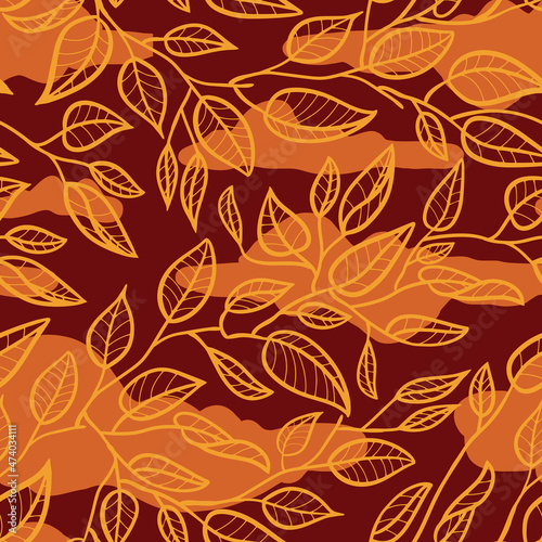 Minimalist Leaf Line Art Illustration as a Seamless Surface Pattern Design 