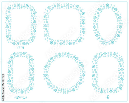 Christmas snowflakes frames. Xmas borders. Winter snowflakes background with copy space for text.