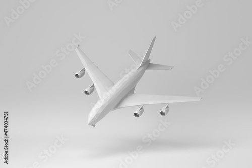Airplane isolated on white background. polygon minimal concept. monochrome. 3D render.