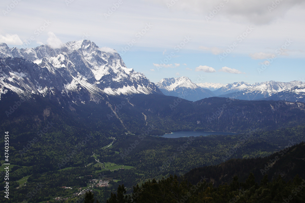 Naklejka premium View from Kramerspitz mountain to Garmisch-Partenkirchen, Upper Bavaria, Germany 