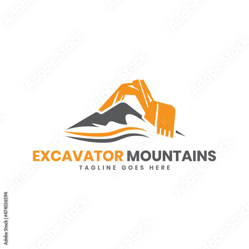 Excavator Mountains Logo design concept vector template