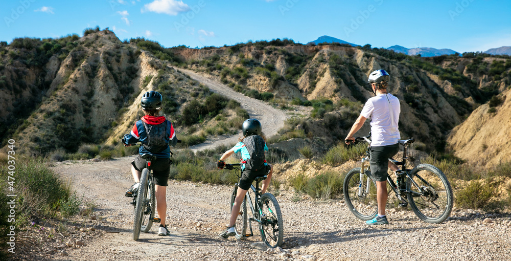 family biking in mountain (Spain, Murcia )