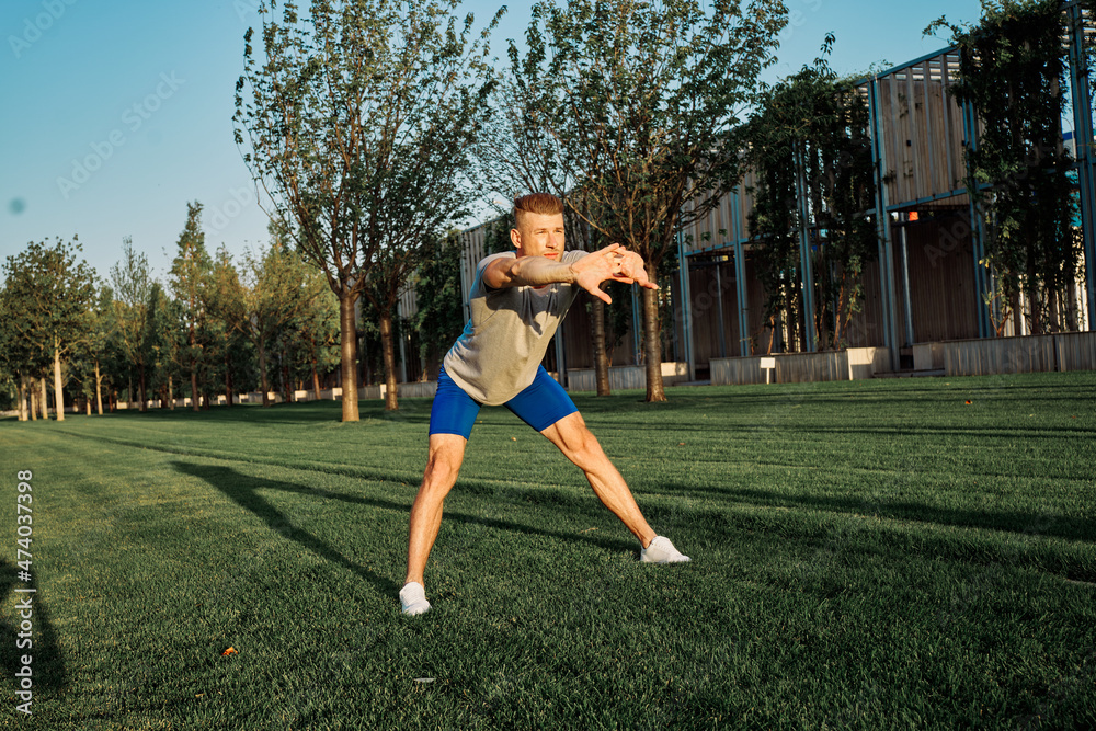 sporty man workout in park crossfit exercise summer sporty man workout in park crossfit exercise summer