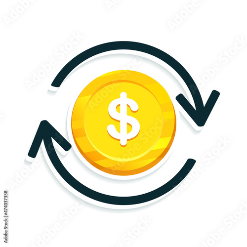 Refund dollar coin. Money exchange transfer icon. Illustration vector
