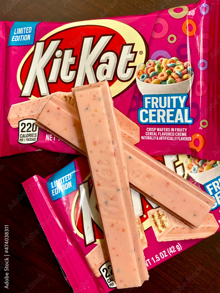 KIT KAT Fruity Cereal Candy Bar Limited edition. Pink candy bar with