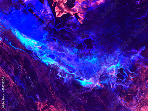 Abstract art painting in neon blue and purple colors, creative hand painted background, acrylic painting , marble texture, liquid artwork, abstract ocean.