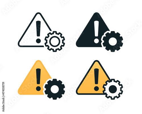 System error. Exclamation mark with gear icon. Illustration vector