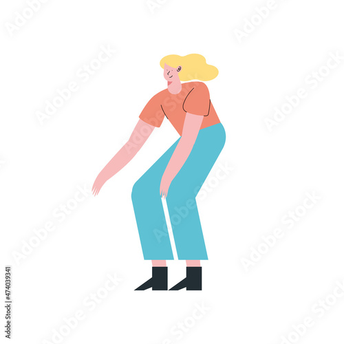 blond woman bending down